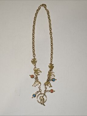 Gold-plated Bird Pendant Necklace with Blue and Coral Accents